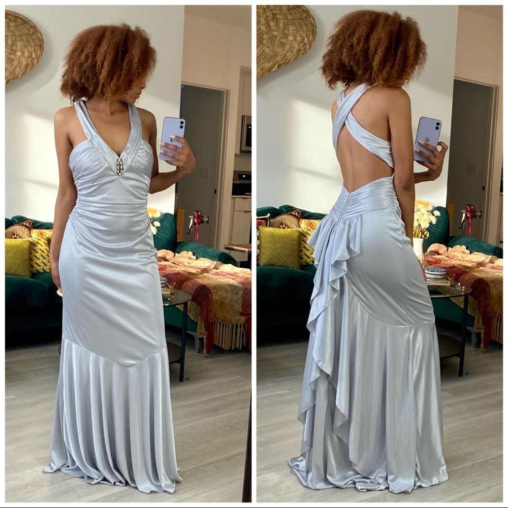 Masquerade Silver Ruffle Hem Satin Dress 5/6